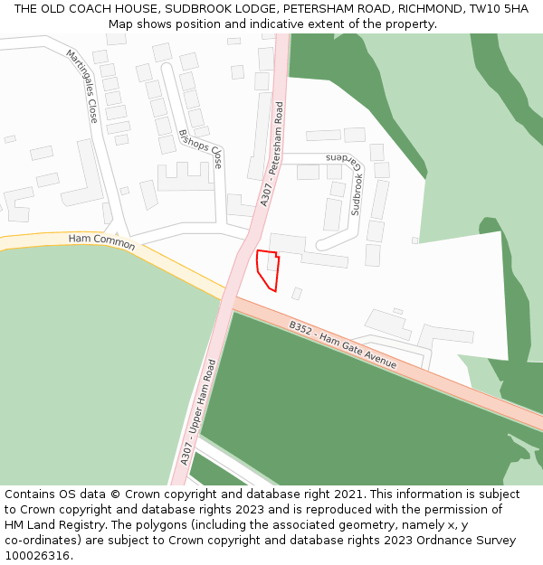 THE OLD COACH HOUSE, SUDBROOK LODGE, PETERSHAM ROAD, RICHMOND, TW10 5HA: Location map and indicative extent of plot