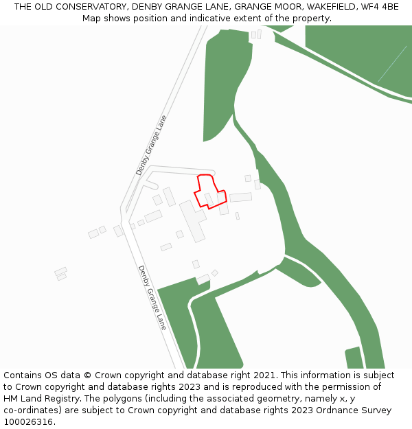 THE OLD CONSERVATORY, DENBY GRANGE LANE, GRANGE MOOR, WAKEFIELD, WF4 4BE: Location map and indicative extent of plot