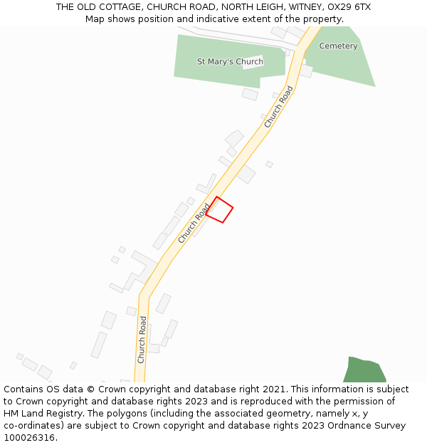 THE OLD COTTAGE, CHURCH ROAD, NORTH LEIGH, WITNEY, OX29 6TX: Location map and indicative extent of plot