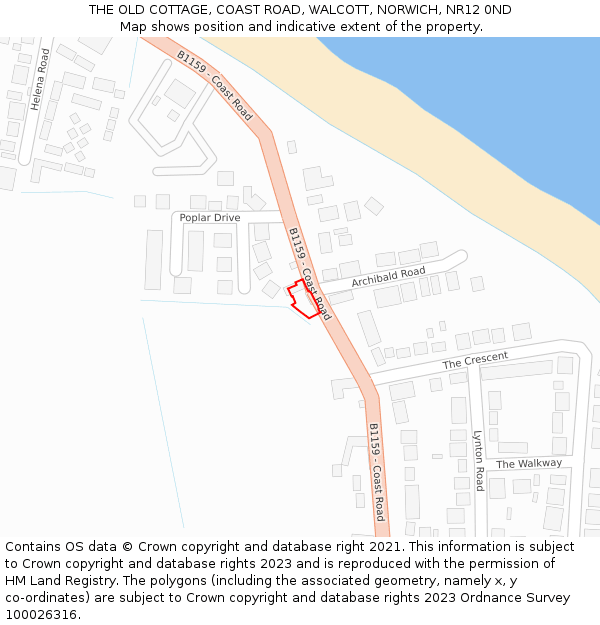 THE OLD COTTAGE, COAST ROAD, WALCOTT, NORWICH, NR12 0ND: Location map and indicative extent of plot