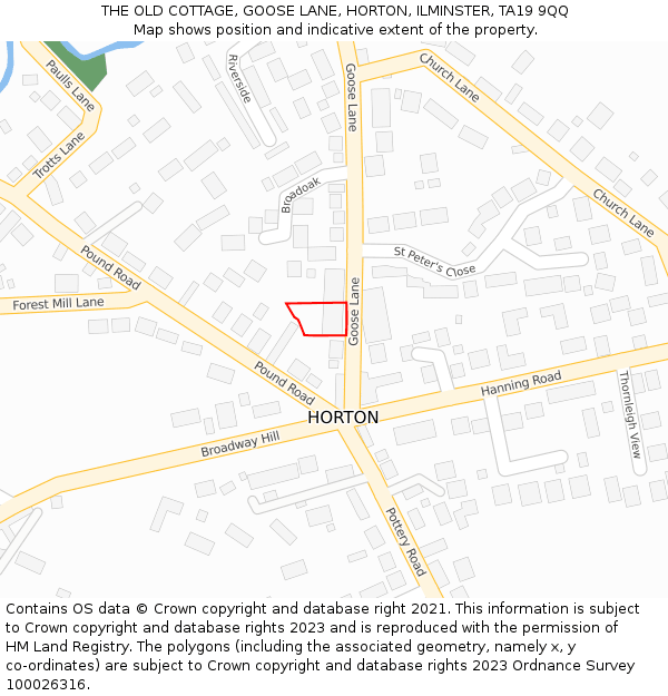 THE OLD COTTAGE, GOOSE LANE, HORTON, ILMINSTER, TA19 9QQ: Location map and indicative extent of plot