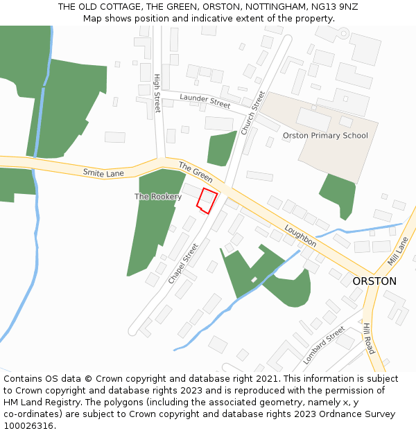 THE OLD COTTAGE, THE GREEN, ORSTON, NOTTINGHAM, NG13 9NZ: Location map and indicative extent of plot