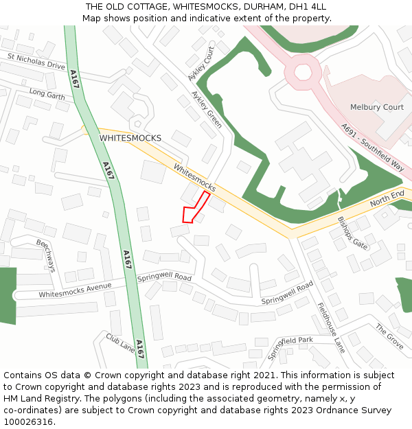 THE OLD COTTAGE, WHITESMOCKS, DURHAM, DH1 4LL: Location map and indicative extent of plot