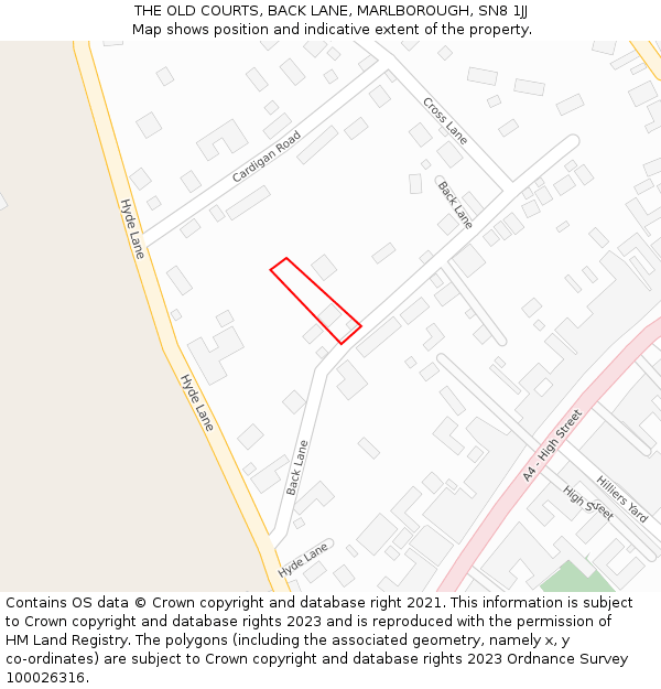 THE OLD COURTS, BACK LANE, MARLBOROUGH, SN8 1JJ: Location map and indicative extent of plot
