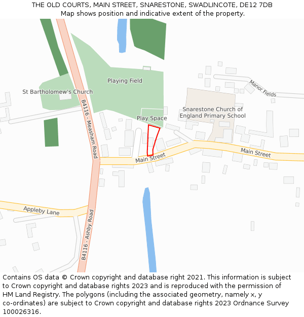 THE OLD COURTS, MAIN STREET, SNARESTONE, SWADLINCOTE, DE12 7DB: Location map and indicative extent of plot