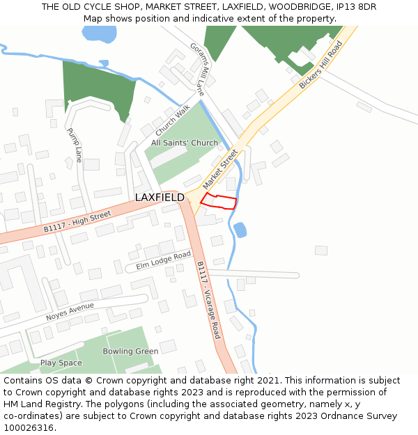 THE OLD CYCLE SHOP, MARKET STREET, LAXFIELD, WOODBRIDGE, IP13 8DR: Location map and indicative extent of plot