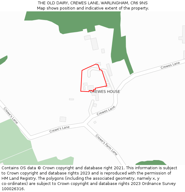 THE OLD DAIRY, CREWES LANE, WARLINGHAM, CR6 9NS: Location map and indicative extent of plot