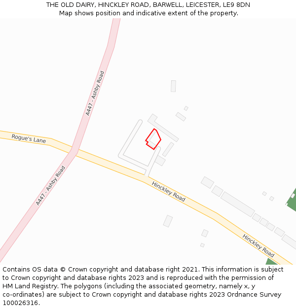 THE OLD DAIRY, HINCKLEY ROAD, BARWELL, LEICESTER, LE9 8DN: Location map and indicative extent of plot