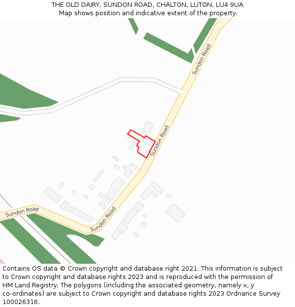 THE OLD DAIRY, SUNDON ROAD, CHALTON, LUTON, LU4 9UA: Location map and indicative extent of plot