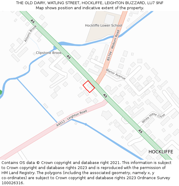 THE OLD DAIRY, WATLING STREET, HOCKLIFFE, LEIGHTON BUZZARD, LU7 9NF: Location map and indicative extent of plot