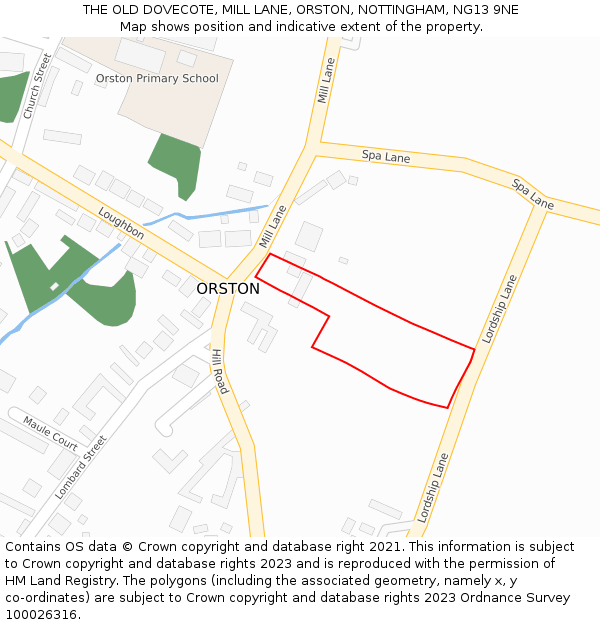 THE OLD DOVECOTE, MILL LANE, ORSTON, NOTTINGHAM, NG13 9NE: Location map and indicative extent of plot