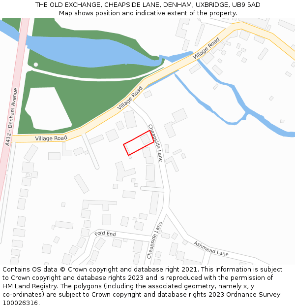 THE OLD EXCHANGE, CHEAPSIDE LANE, DENHAM, UXBRIDGE, UB9 5AD: Location map and indicative extent of plot