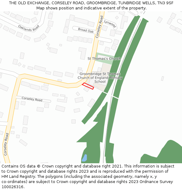 THE OLD EXCHANGE, CORSELEY ROAD, GROOMBRIDGE, TUNBRIDGE WELLS, TN3 9SF: Location map and indicative extent of plot