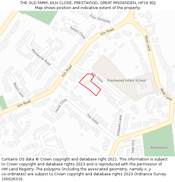 THE OLD FARM, KILN CLOSE, PRESTWOOD, GREAT MISSENDEN, HP16 9DJ: Location map and indicative extent of plot