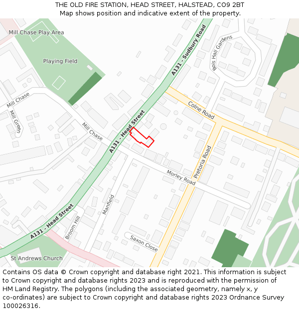 THE OLD FIRE STATION, HEAD STREET, HALSTEAD, CO9 2BT: Location map and indicative extent of plot