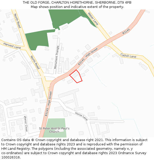 THE OLD FORGE, CHARLTON HORETHORNE, SHERBORNE, DT9 4PB: Location map and indicative extent of plot