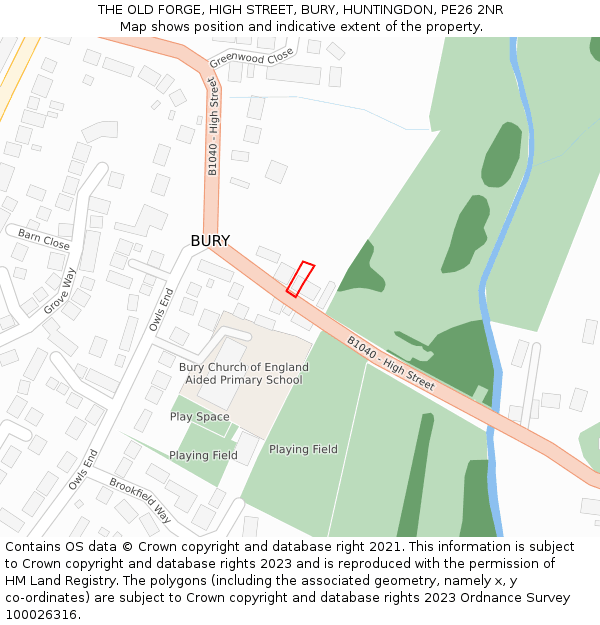 THE OLD FORGE, HIGH STREET, BURY, HUNTINGDON, PE26 2NR: Location map and indicative extent of plot