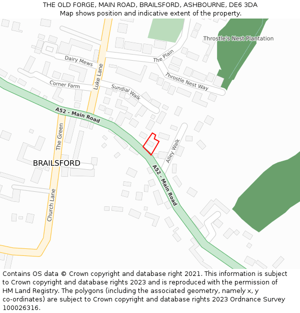 THE OLD FORGE, MAIN ROAD, BRAILSFORD, ASHBOURNE, DE6 3DA: Location map and indicative extent of plot