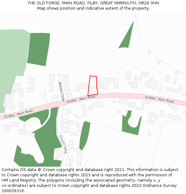 THE OLD FORGE, MAIN ROAD, FILBY, GREAT YARMOUTH, NR29 3HN: Location map and indicative extent of plot