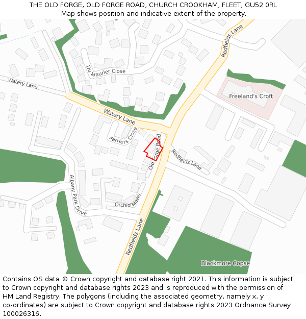 THE OLD FORGE, OLD FORGE ROAD, CHURCH CROOKHAM, FLEET, GU52 0RL: Location map and indicative extent of plot