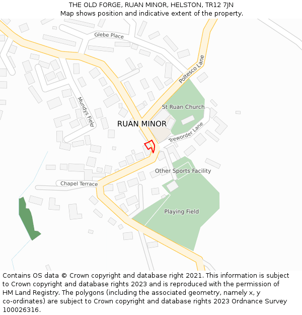 THE OLD FORGE, RUAN MINOR, HELSTON, TR12 7JN: Location map and indicative extent of plot