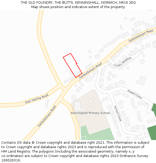 THE OLD FOUNDRY, THE BUTTS, KENNINGHALL, NORWICH, NR16 2EQ: Location map and indicative extent of plot