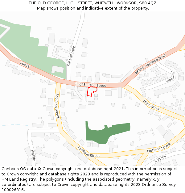 THE OLD GEORGE, HIGH STREET, WHITWELL, WORKSOP, S80 4QZ: Location map and indicative extent of plot