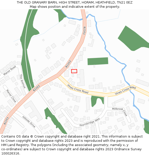 THE OLD GRANARY BARN, HIGH STREET, HORAM, HEATHFIELD, TN21 0EZ: Location map and indicative extent of plot