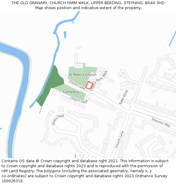 THE OLD GRANARY, CHURCH FARM WALK, UPPER BEEDING, STEYNING, BN44 3HD: Location map and indicative extent of plot