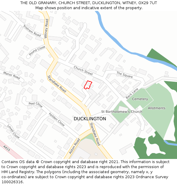 THE OLD GRANARY, CHURCH STREET, DUCKLINGTON, WITNEY, OX29 7UT: Location map and indicative extent of plot