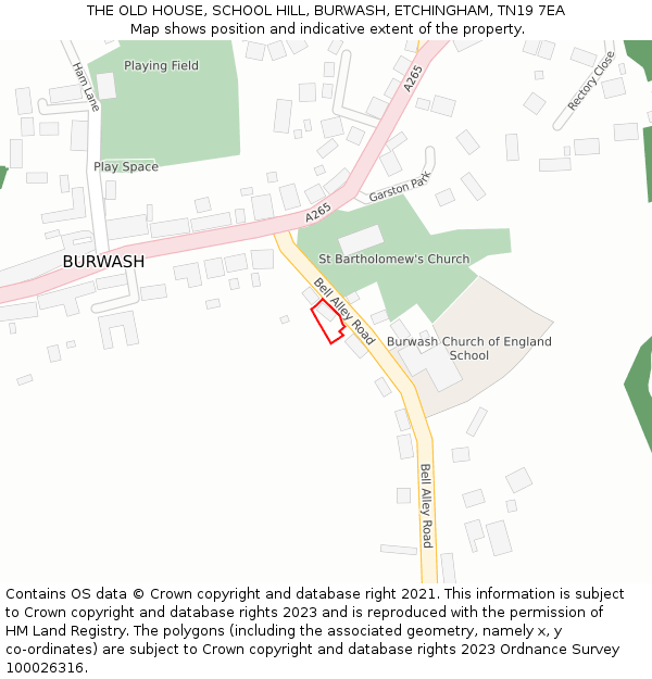 THE OLD HOUSE, SCHOOL HILL, BURWASH, ETCHINGHAM, TN19 7EA: Location map and indicative extent of plot