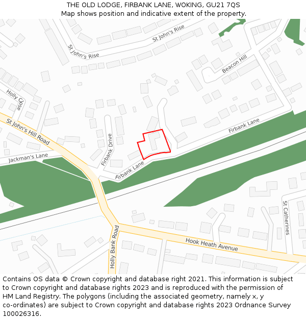 THE OLD LODGE, FIRBANK LANE, WOKING, GU21 7QS: Location map and indicative extent of plot