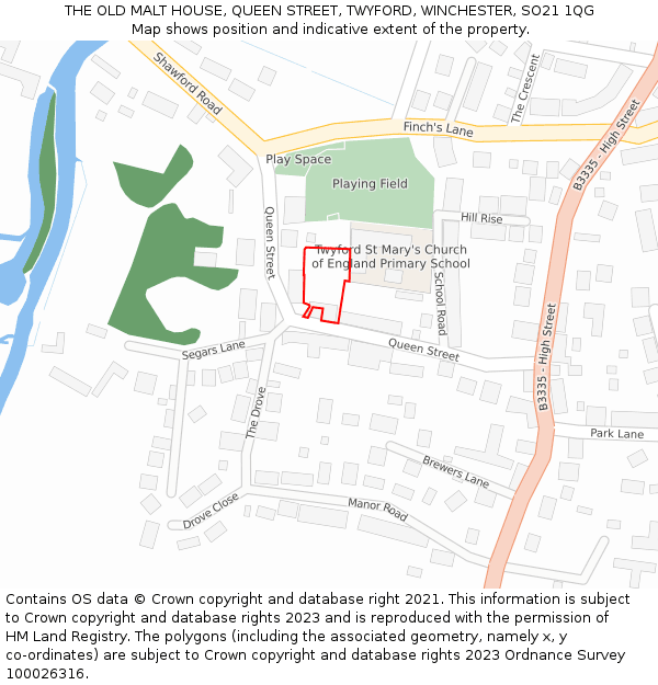 THE OLD MALT HOUSE, QUEEN STREET, TWYFORD, WINCHESTER, SO21 1QG: Location map and indicative extent of plot