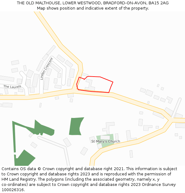 THE OLD MALTHOUSE, LOWER WESTWOOD, BRADFORD-ON-AVON, BA15 2AG: Location map and indicative extent of plot