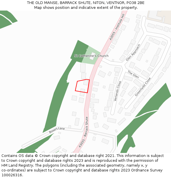 THE OLD MANSE, BARRACK SHUTE, NITON, VENTNOR, PO38 2BE: Location map and indicative extent of plot