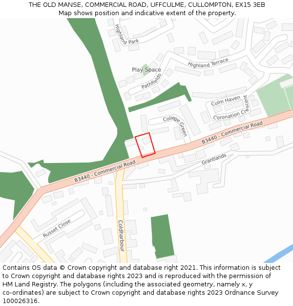 THE OLD MANSE, COMMERCIAL ROAD, UFFCULME, CULLOMPTON, EX15 3EB: Location map and indicative extent of plot