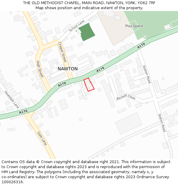 THE OLD METHODIST CHAPEL, MAIN ROAD, NAWTON, YORK, YO62 7RF: Location map and indicative extent of plot