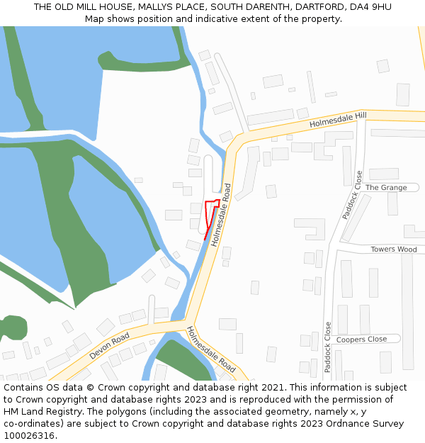 THE OLD MILL HOUSE, MALLYS PLACE, SOUTH DARENTH, DARTFORD, DA4 9HU: Location map and indicative extent of plot