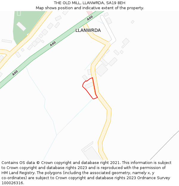 THE OLD MILL, LLANWRDA, SA19 8EH: Location map and indicative extent of plot