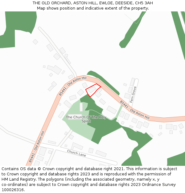 THE OLD ORCHARD, ASTON HILL, EWLOE, DEESIDE, CH5 3AH: Location map and indicative extent of plot