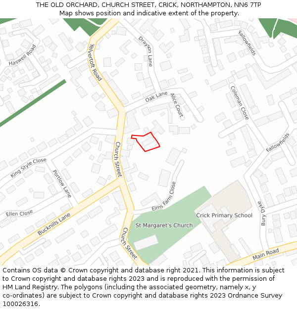 THE OLD ORCHARD, CHURCH STREET, CRICK, NORTHAMPTON, NN6 7TP: Location map and indicative extent of plot