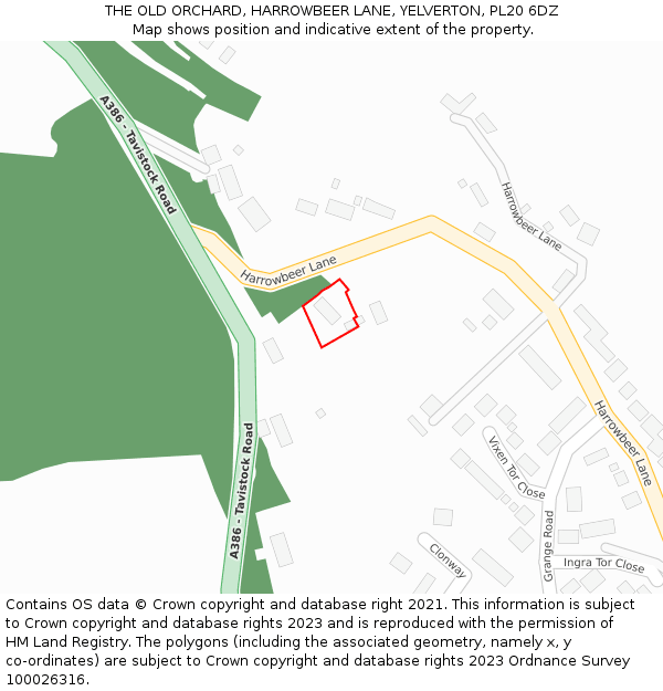 THE OLD ORCHARD, HARROWBEER LANE, YELVERTON, PL20 6DZ: Location map and indicative extent of plot