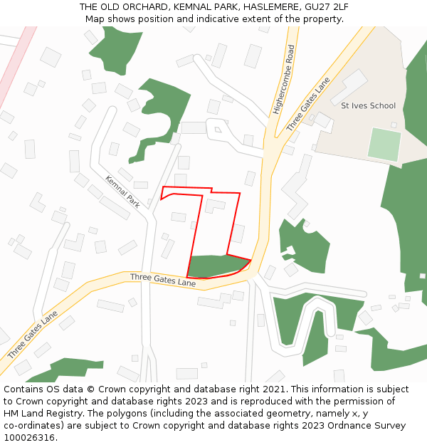 THE OLD ORCHARD, KEMNAL PARK, HASLEMERE, GU27 2LF: Location map and indicative extent of plot