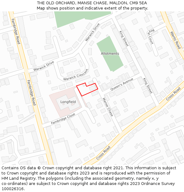 THE OLD ORCHARD, MANSE CHASE, MALDON, CM9 5EA: Location map and indicative extent of plot