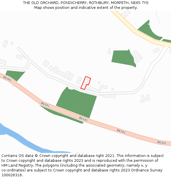 THE OLD ORCHARD, PONDICHERRY, ROTHBURY, MORPETH, NE65 7YS: Location map and indicative extent of plot