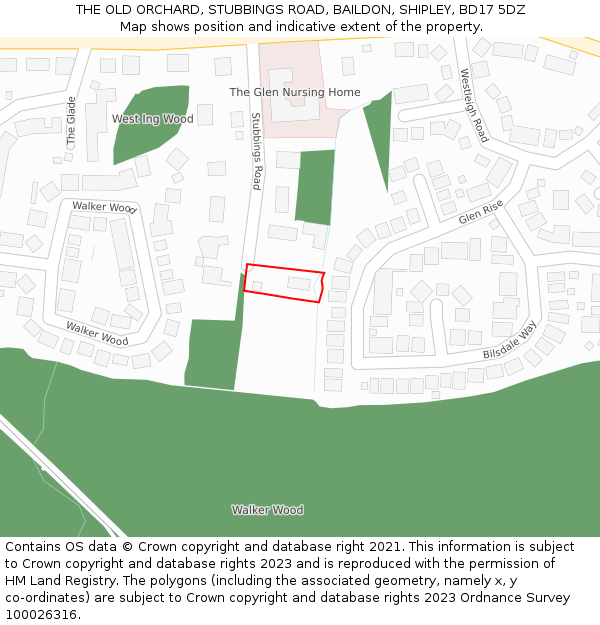 THE OLD ORCHARD, STUBBINGS ROAD, BAILDON, SHIPLEY, BD17 5DZ: Location map and indicative extent of plot