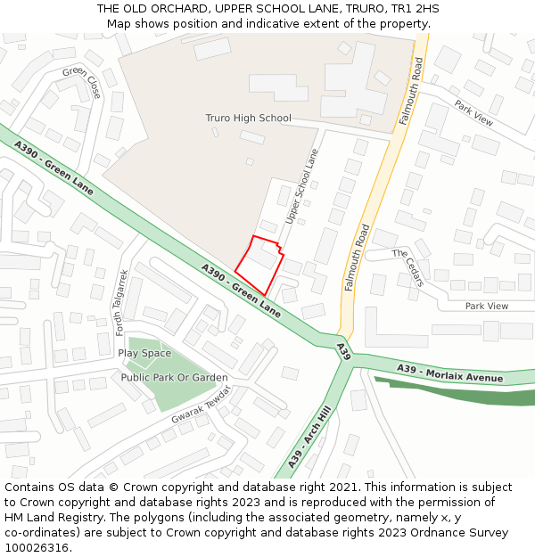 THE OLD ORCHARD, UPPER SCHOOL LANE, TRURO, TR1 2HS: Location map and indicative extent of plot