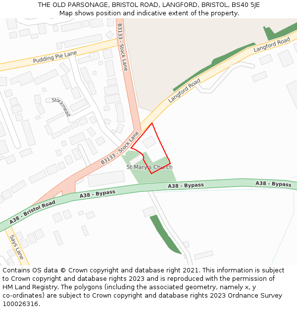 THE OLD PARSONAGE, BRISTOL ROAD, LANGFORD, BRISTOL, BS40 5JE: Location map and indicative extent of plot