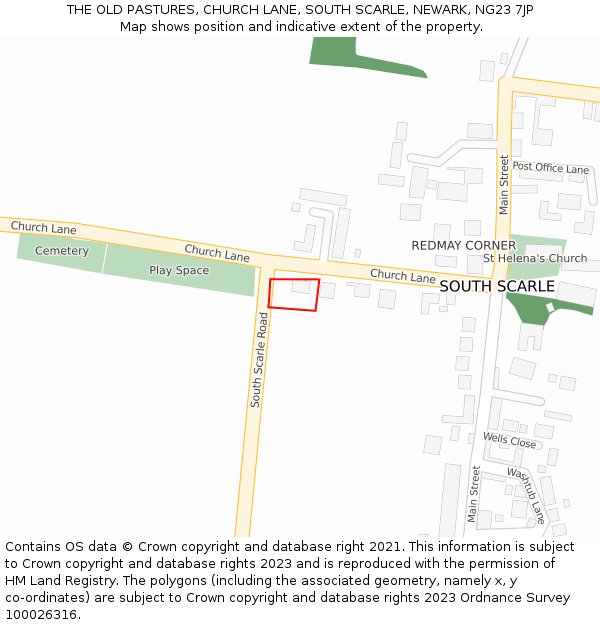 THE OLD PASTURES, CHURCH LANE, SOUTH SCARLE, NEWARK, NG23 7JP: Location map and indicative extent of plot