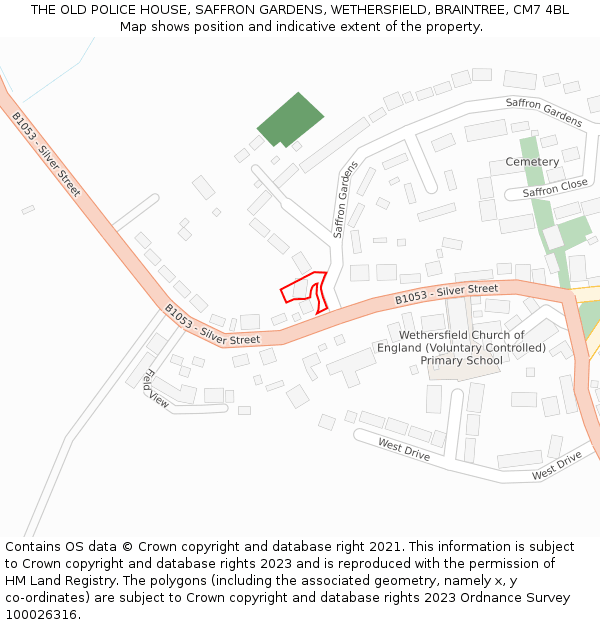 THE OLD POLICE HOUSE, SAFFRON GARDENS, WETHERSFIELD, BRAINTREE, CM7 4BL: Location map and indicative extent of plot
